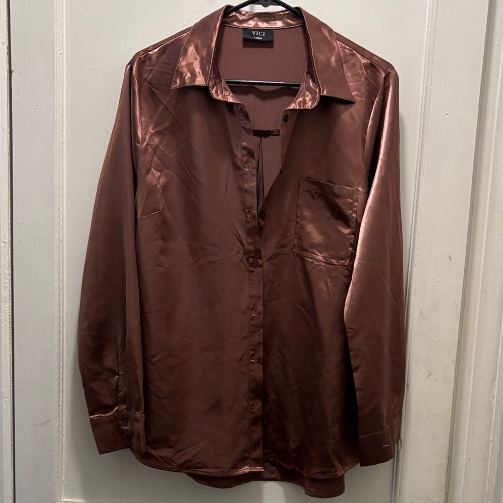 Vici Lustrous Chocolate Blouse